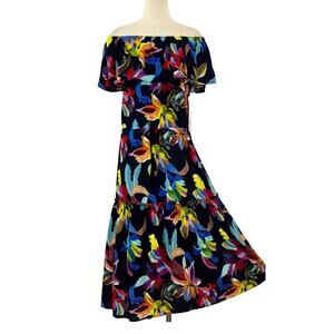 La Blanca By the Sea Off-the-Shoulder Floral Ruffle Midi Dress Coverup L NWT
